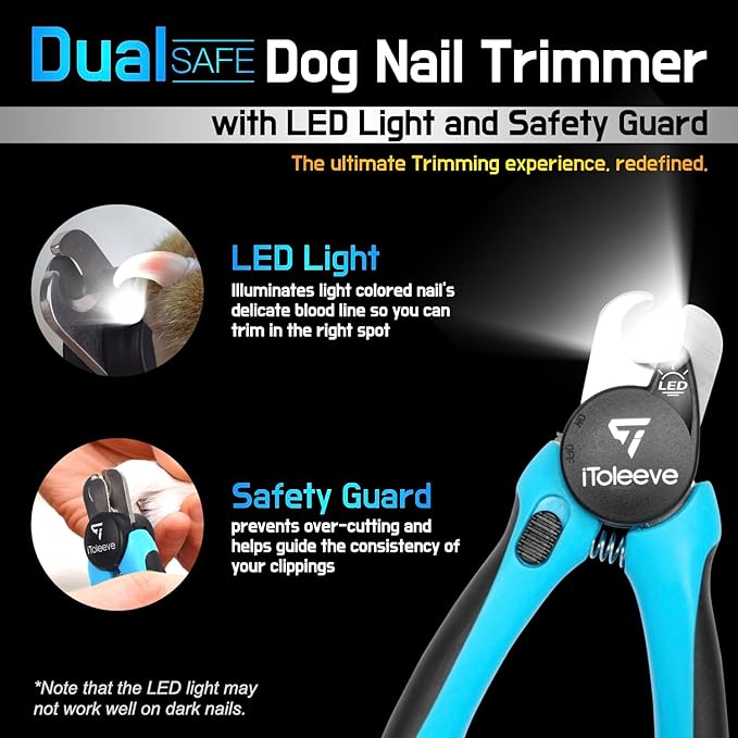 LED Dog Nail Clipper with Light, Illuminates Nails or Bloodline for Safe and Easy Trimmers, Extra Sharp for Thick Nails, Quick Sensor, Avoid Over Cutting Toenail, for Cats & Dogs