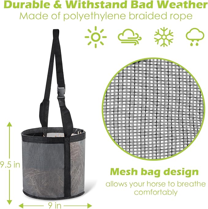 2 Pcs Horses Feed Horse Bag for Grain Hay Bags Heavy Duty Mesh Horse Feeder with Adjustable Strap Comfort Neck Pad Nose Pad and Waterproof Bottom Muzzle(Gray)