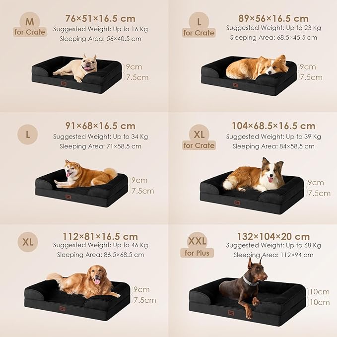 EHEYCIGA Orthopedic Dog Beds for Extra Large Dogs, Waterproof Memory Foam XL Dog Bed with Sides, Non-Slip Bottom and Egg-Crate Foam Big Pet Couch Bed with Washable Removable Cover, Black