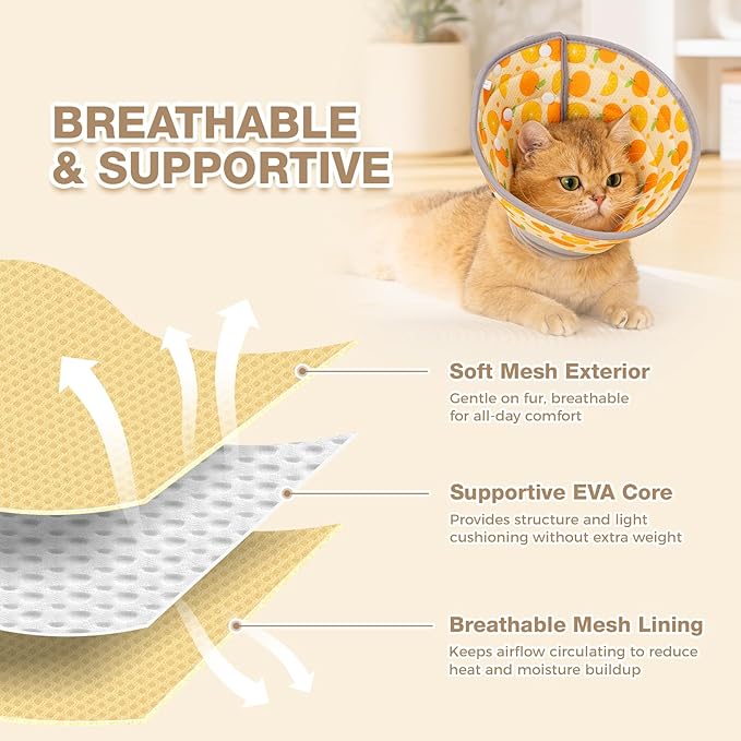 Avont Cat Cone Collar Soft to Stop Licking, Adjustable Foldable Lightweight Kitten Recovery Collar After Surgery for Small Dogs, Elizabeth Cone of Shame Alternative -Orange(L)