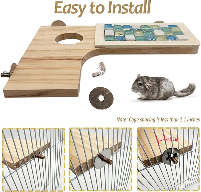Wooden Hamster Cage Platform Set 9 Pack Wood Juvenile Chinchilla Shelves, Squirrel L-Shape Corner Ledge with Hole Cooling Standing Board, Rat Cage Accessories for Gerbil Small Animal Climbing