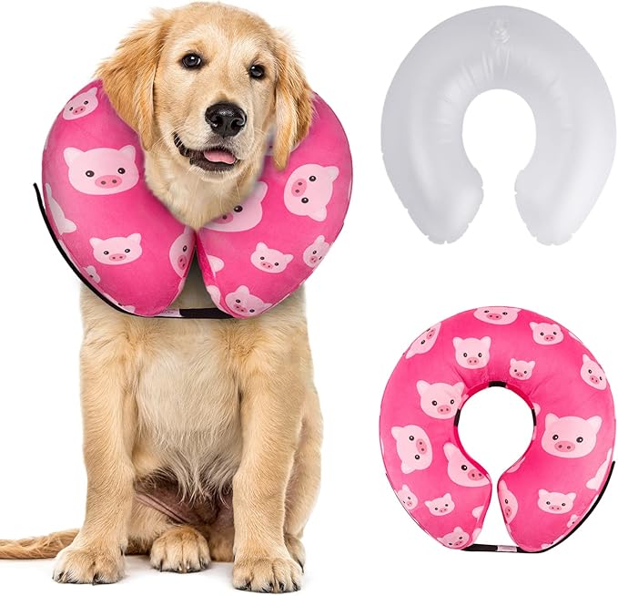 CuteBone Inflatable Dog Neck Donut with Removable Soft Fleece Covers for Small/Medium/Large Dogs and Cats After Surgery GWB01XL