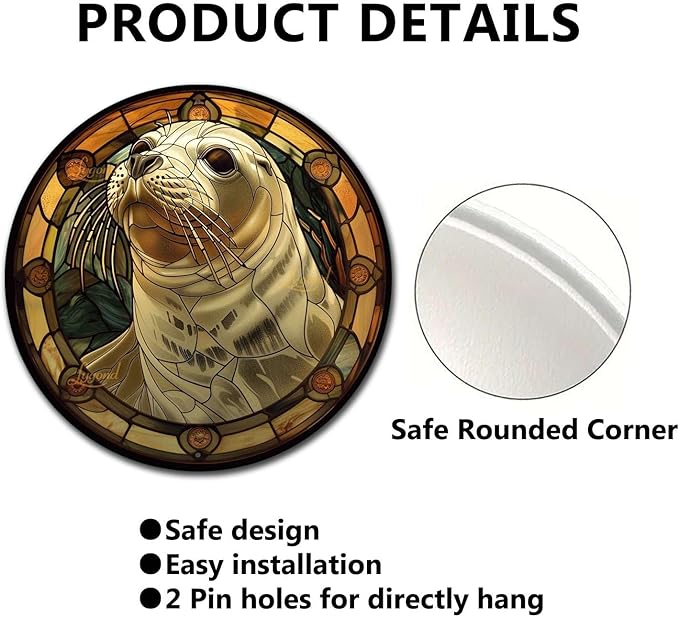 Lygond Metal Sign Tin Sign Circular Stained Glass Harbor Inspirational Wall Art for Bar 8×8 Inches