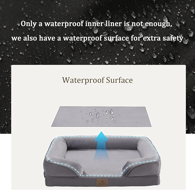 Bedfolks Orthopedic Dog Bed, Waterproof Dog Sofa Bed for Medium Dogs, Egg Foam Pet Couch Bed with Removable Washable Cover and Nonslip Bottom, Dark Grey
