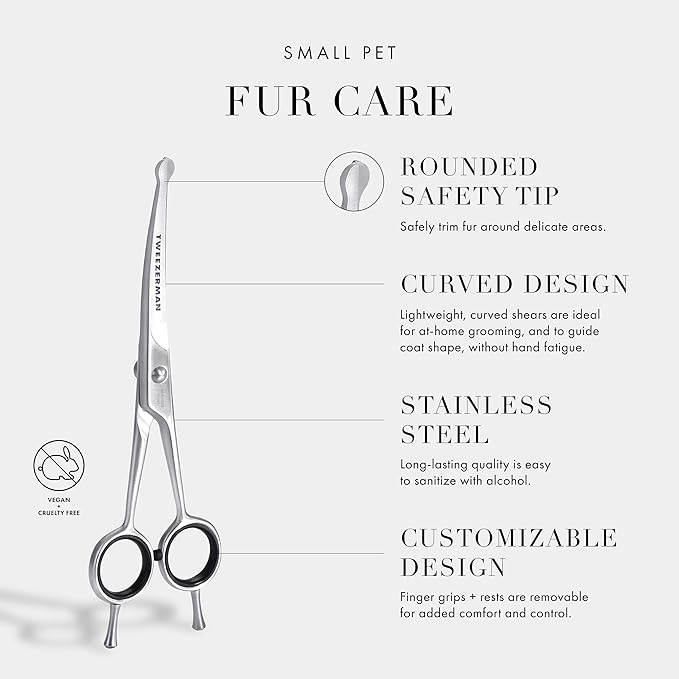 Tweezerman 7" Pet Grooming Scissors with Safety Round Tips, Professional Curved Grooming Shears for Dogs and Cats