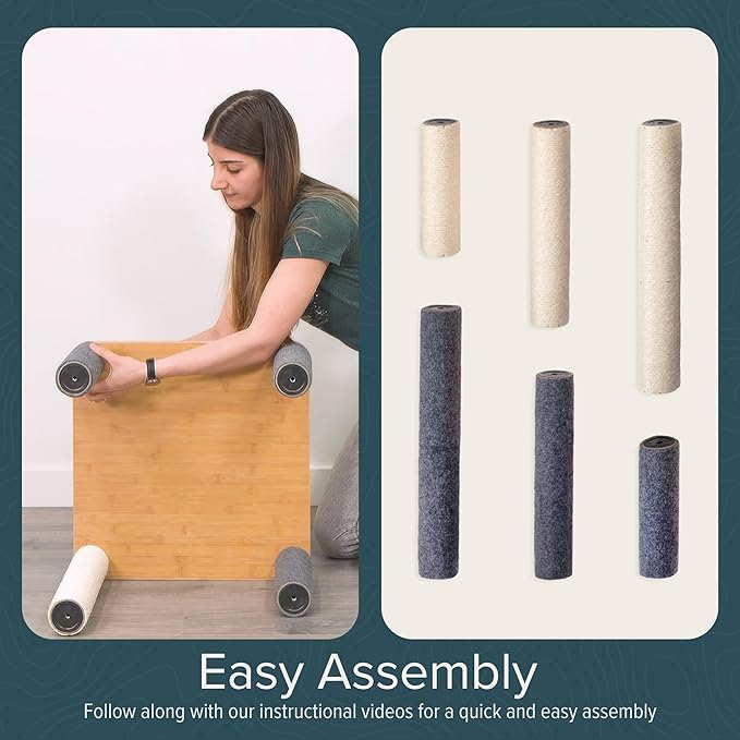 Ascentials - Grand Suite Cat Scratcher Playground - Tall Cat Tower Playground Structure, Sisal Scratching Areas, Grey Felt, Bamboo Veneer w/Linen & Velvet Surface Areas