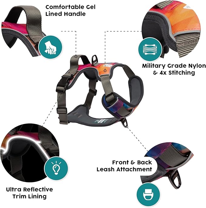Embark Adventure Dog Harness, Reflective Trim No Pull Dog Harness for Large Dogs - Military Grade Nylon, Front Clip with Gel Lined Handle. Soft & Padded Puppy