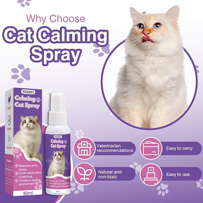 Cat Calming Spray 60 ML 2 Pack Calming Solution for Cats Cat Pheromone Spray Reduces Stress Anxiety Scratching Calming Spray for Cats Good for Home Travel Cat Pheromones Calming Spray