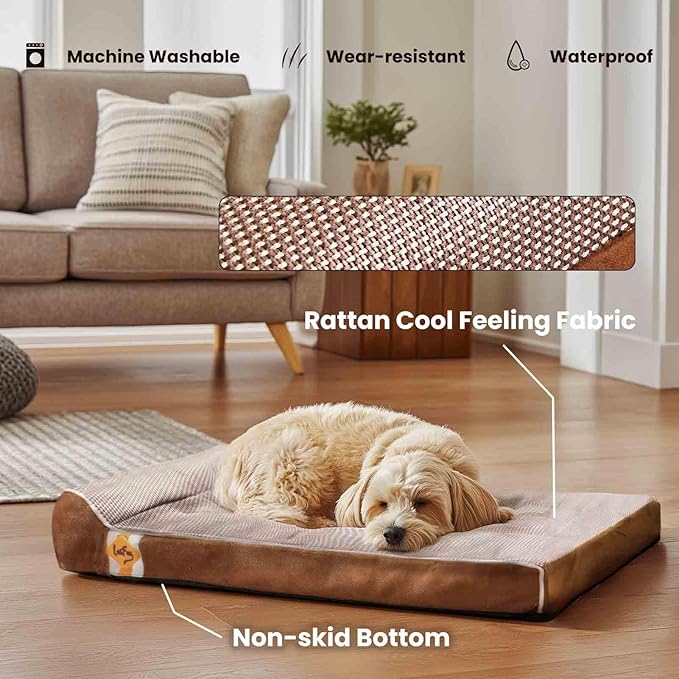Laifug Orthopedic Memory Foam Dog Bed with Durable Water Proof Liner and Removable Washable Cover (Large (34"x22"x5.5"), Brown)