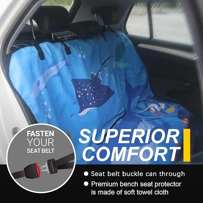 Back Seat Cover for Car Trucks Van SUV,Waterproof Rear Bench Towel Seat Covers for Dogs and Kids,Automotive Backseat Protector (Seaworld)