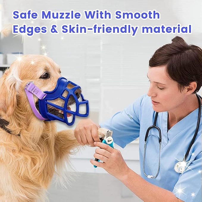 Basket Muzzle Allows Panting Drinking - Anti Biting Chewing, Suitable for Grooming Trimming Training, for Small Medium Large Dogs (Blue, Size 6)