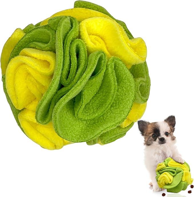 Puppy and Small Breed Snuffle Interactive Foraging Dog Puzzle Ball Toy Lemon Lime Yellow and Green