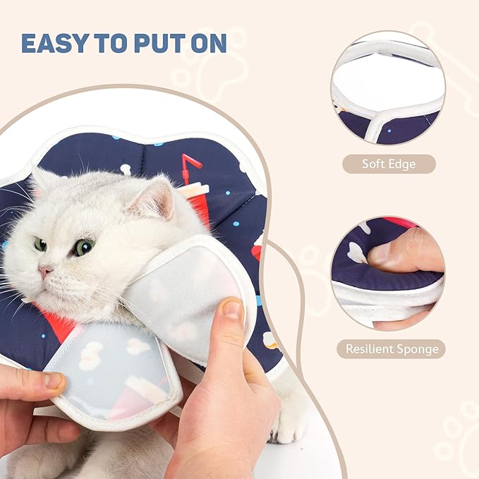 Avont Soft Cat Recovery Cone Collar, Adjustable Lightweight Kitten E-Collar for Small Dogs, Comfortable Neck Donut Stop Licking Scratching After Surgery -Popcorn(S)
