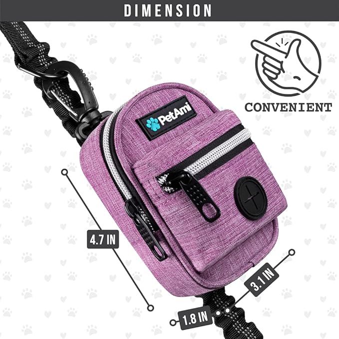 PetAmi Dog Poop Bag Holder for Leash, Dog Waste Dispenser with Clip for Puppy Walking, Purple