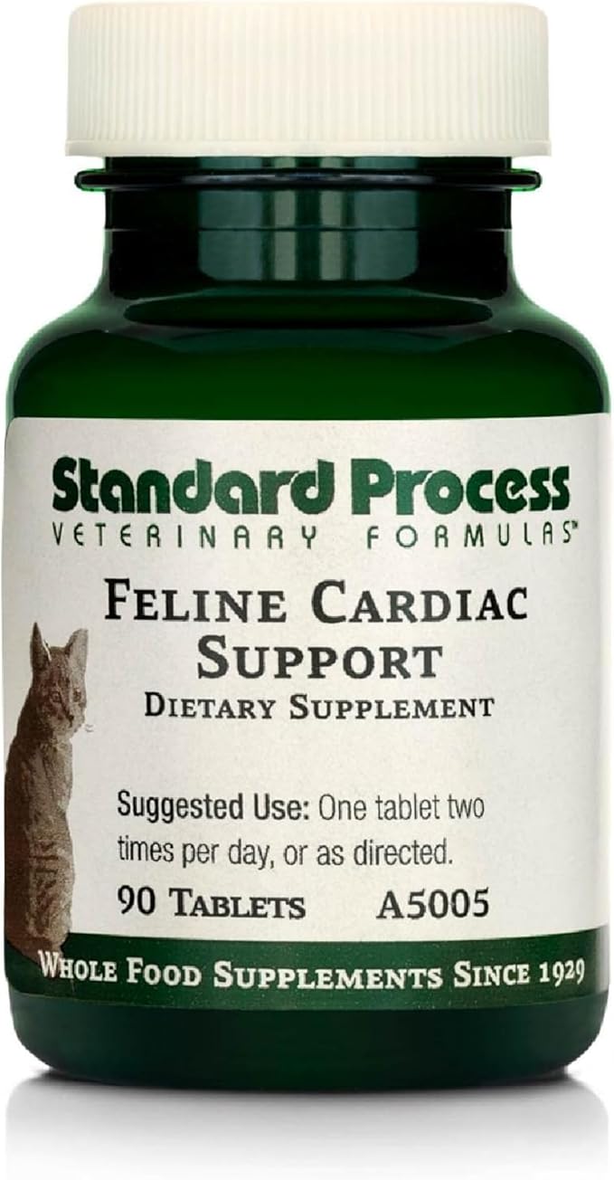 Standard Process Inc. Feline Cardiac Support - Cardiovascular System Supplement for Felines - Dietary Cat Supplement to Support Heart Health & Function - Nutritional Tablet Supplement - 90 Tablets