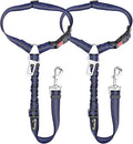 SlowTon Dog Seat Belt for Car, 2 Pack Dog Car Harness Seatbelt Adjustable with Elastic Bungee Buffer, 2 in 1 Pet Car Leash Headrest Restraint Dog Reflective Safety Tether (Blue, Headrest+Clip)