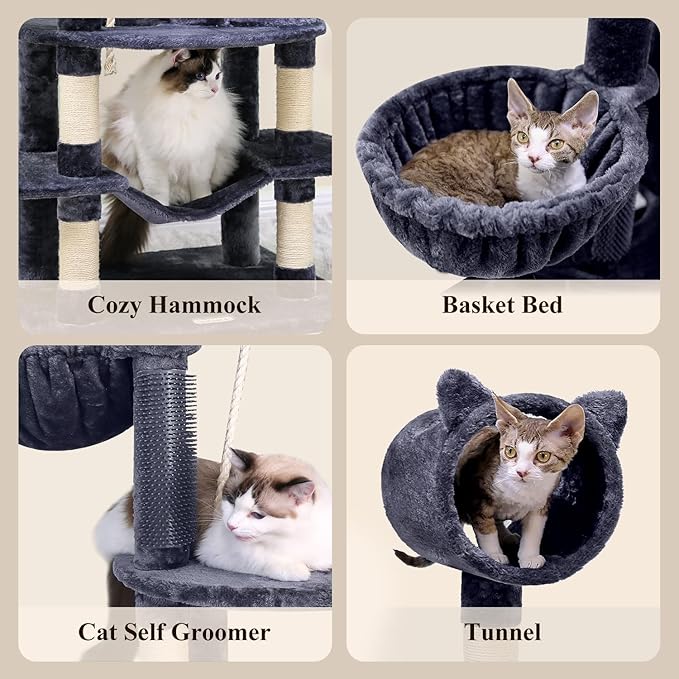 Globlazer Artistic Curved Cat Tower for Small Cats (Under 12 lbs), 81-inch Slim Design Cat Tree with Space-Saving Design, Indoor Cat Condo with Hammock & Tunnel, C81, Dark Gray, Non-Large Cats