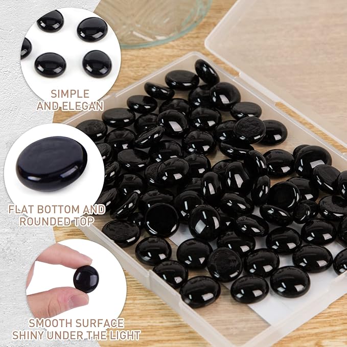 FUTUREPLUSX 1LB Black Flat Glass Marbles, Glass Pebbles Vase Filler, Dark Beads Fishbowl Decorative Gem for Table Scatter Home Decor
