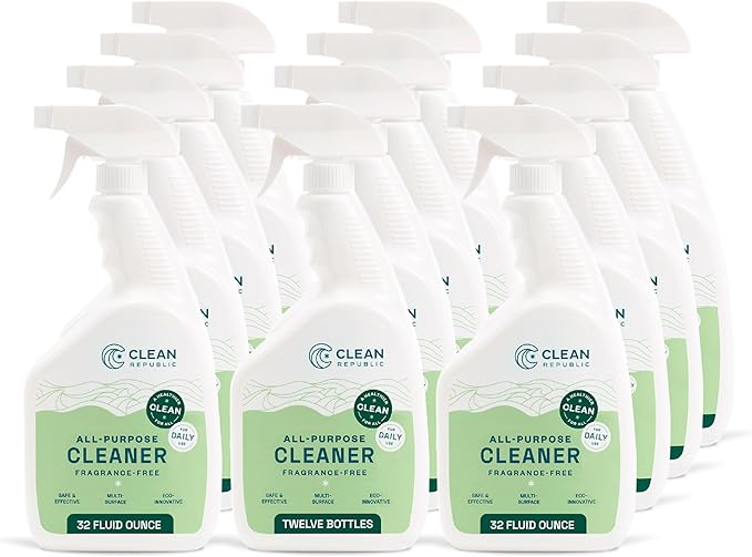 Clean Republic All-Purpose Cleaner, Daily Use Cleaning Spray for Kitchens, Bathrooms, and More, 32 Fluid Ounce Bottle, 12-Pack