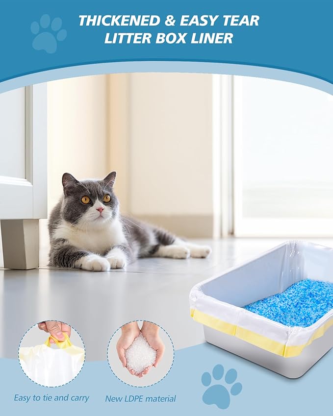KONE 45 Count Litter Box Liners, Pet* Scoopfree Self-Cleaning Box Liners, Automatic Kitty Litter Bags, Thickened & Leak-Proof Drawstring Cat Litter Waste Bags, Disposable Refill Tray Rectangle Bags