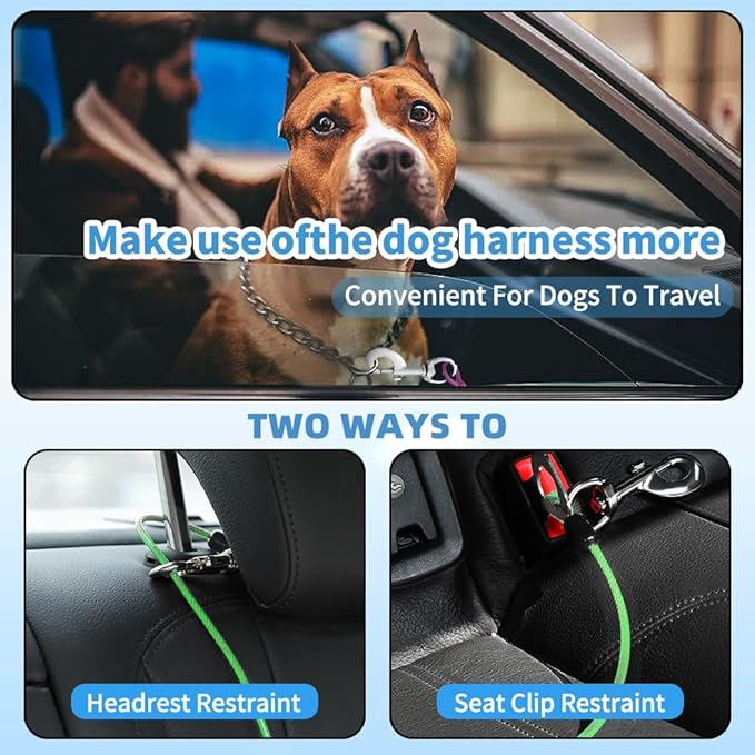 Dog Seat Belt Harness for Car,Dog Seatbelt of Coated Wire Leash Safety Restraint,No Chew Tether Cable Vehicle,Double Clips & Latch (Green, 32 inch/80 CM)