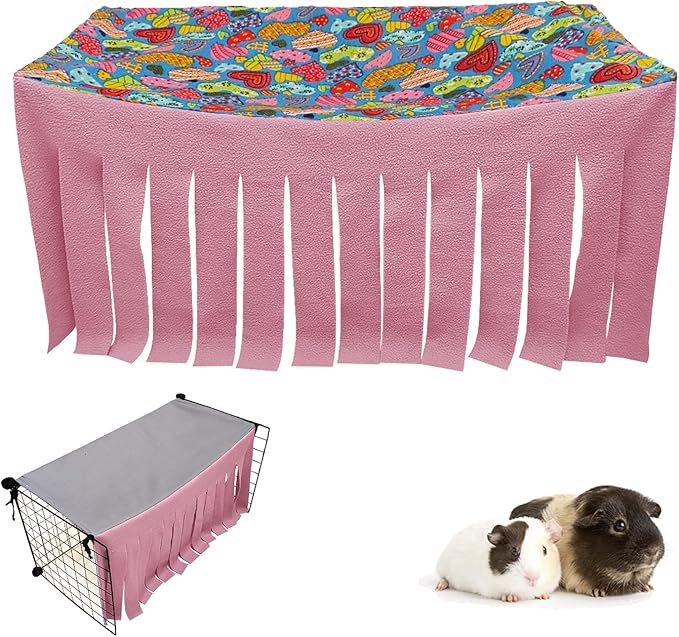 RIOUSSI Guinea Pig Hideout Hideaway Corner Fleece Toys Cage Accessories with Reversible Sides, Heart/Gray+Pink, 27"x14"x14"