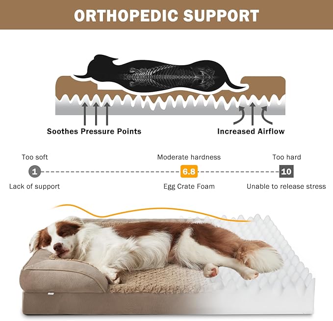 INVENHO Orthopedic Dog Beds Large Sized, XL Washable Dog Sofa with Egg-Crate Foam, Waterproof Lining and Non-Skid Bottom