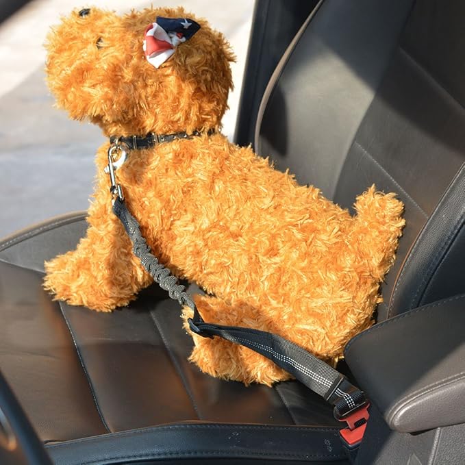 SlowTon Dog Seat Belt Harness for Car, Dog Car Harness Adjustable Mesh Breathable & Dog Seatbelt Safety Tether with Elastic Bungee for Small Medium Large Pets(Black, Single Clip, XS)