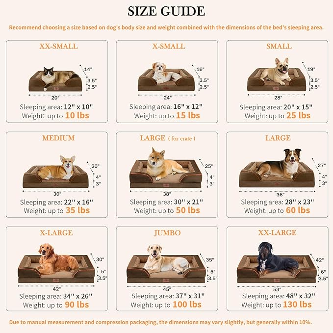 Comfort Expression Small Dog Beds Waterproof Orthopedic Foam Dog Sofa Beds for Small Dogs Comfy Pet Bed with Washable Removable Cover & Non-Slip Bottom(X-Small,Brown)