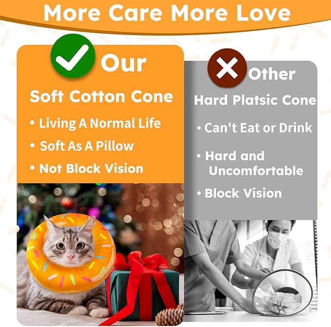 Cat Cone Collar Soft, Cat Recovery Collar for Wound Healing Cute Donut Adjustable Kitten Cones to Stop Licking Comfortable Lightweight Neck Elizabethan Collars for Kittens After Surgery