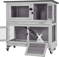 Rabbit Hutch Indoor Outdoor, Bunny Cage with Casters, Guinea Pig Cage Bunny Hutch with Two Plastic Trays 36inch