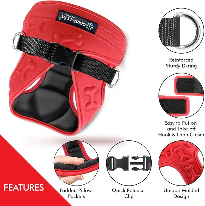 Comfort Fit No Pull Step-in Dog Harness – XS Harness for Small Medium Dogs, Easy Walk Adjustable Vest for Puppy or Service Dog – Soft Padded, Lightweight – Red