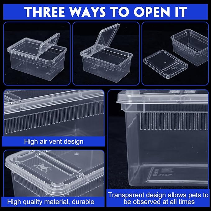 Irenare 8 Pcs Reptile Breeding Breeding Box Plastic Spider Terrarium Tarantula Feeding Box for Bearded Dragon Lizard Spider Gecko Scorpion (Vent Strips,5.9 x 3.9 x 2.5 Inch)