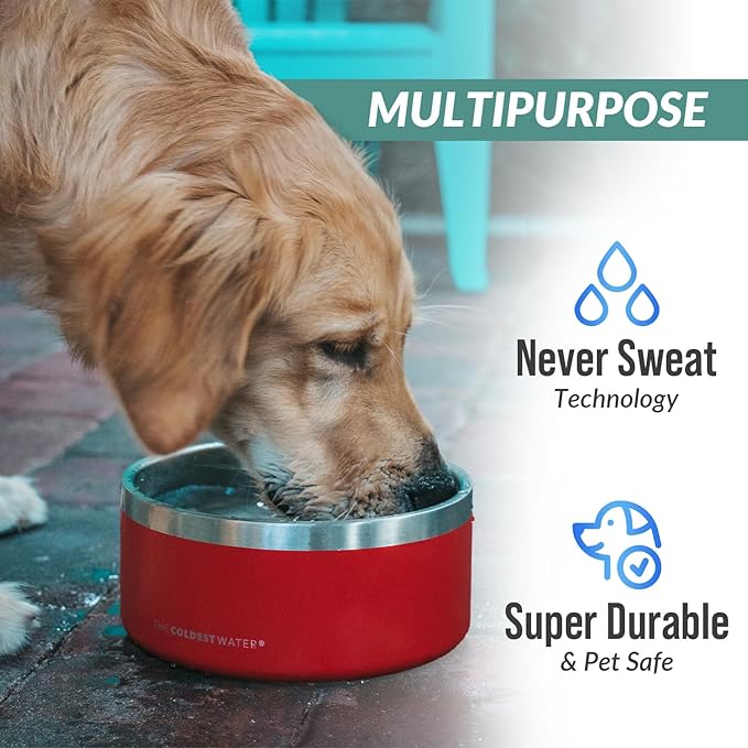 Coldest Dog Bowl - Anti Rust Metal, Non Slip, 3 Layers Insulated Stainless Steel Dog Bowls - Spill Proof & Heavy Duty - Water Bowl for Dogs, Cats & Pets, Dish Washer Safe (42 oz,Cotton Candy Pink)