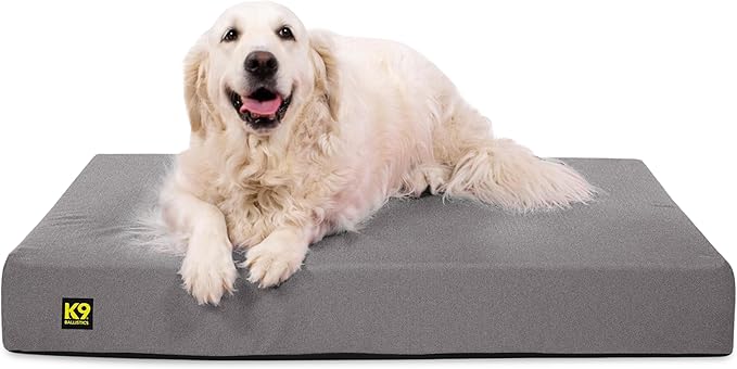 K9 Ballistics Tough Ripstop Orthopedic Rectangle Dog Bed Removable Washable Cover, Solid Orthopedic Foam for Size L Large Dogs 40"x34", Light Gray Velvet