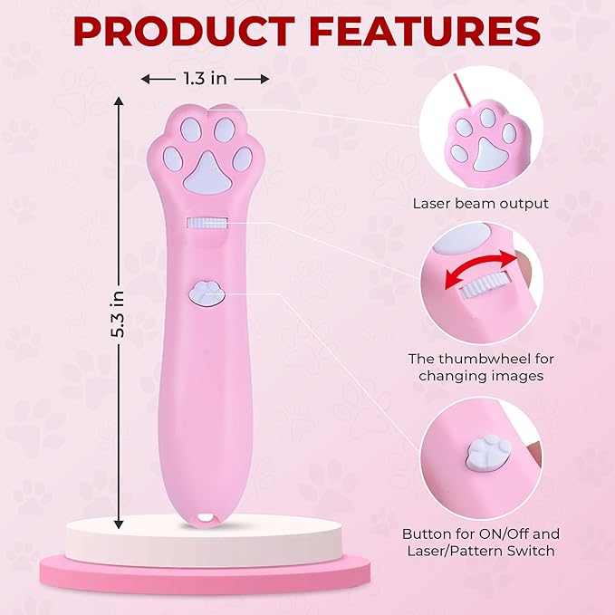 O'ANTOO Cat Toy - Dog Toy | Wall Image Projector | Indoor Interactive Cat Toy with 5 Different Designs | Ideal for Dog, Cat, Kitten, Puppy (Pink)