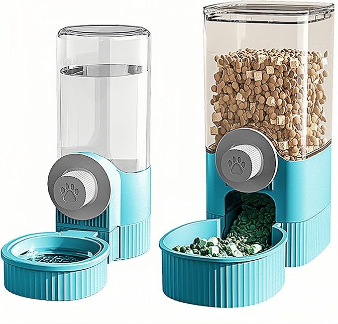GKYZBB Hanging Automatic Food Water Dispenser,Rabbit Feeder Guinea Pig Water Bottle Food Feeder for Ferret Guinea Pig Rabbit Bunny Cage Accessories (Blue, 520ml+1200ml)
