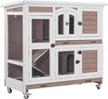 Aivituvin Rabbit Hutch Indoor, Bunny Cage with Wheels, 2-Story Design, 2 Deep Trays, Anti Slip Ramp, Ideal for Small Animals - Brown