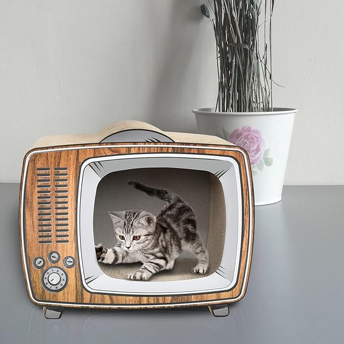 TV Cat Scratcher Cardboard Lounge Bed, Cat Scratching Board, Durable Board Pads Prevents Furniture Damage