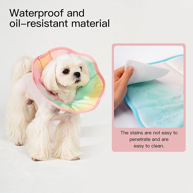 Touchdog Foldable Dog Cone Collar for Cats & Dogs - Adjustable Soft Recovery Collar with Waterproof PU Coating, Lightweight Design, 24.5cm/9.6in Wide Barrier (Pink Gradient Color, S)