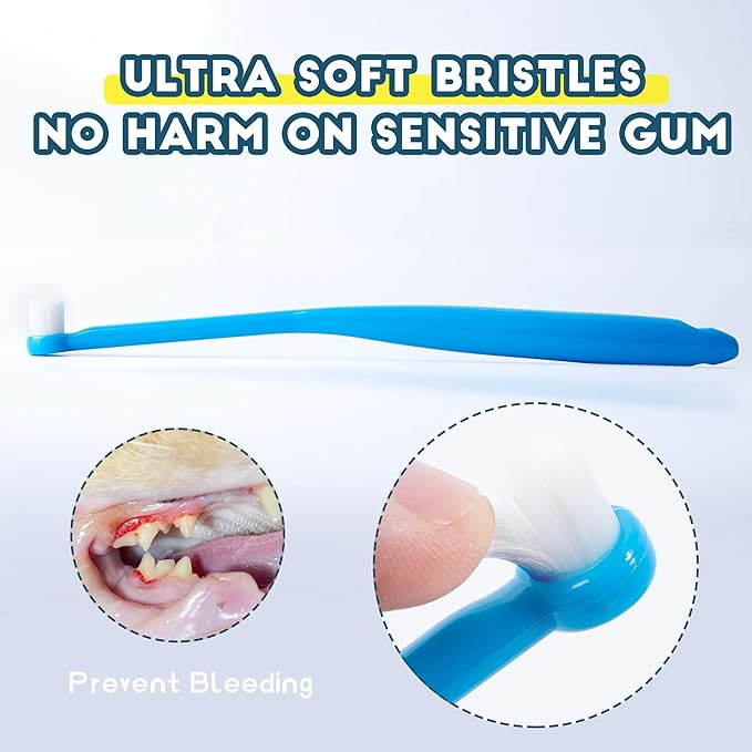 Small Dog Toothbrush, Cat & Puppy Tooth Brushing Kit, Ultra Soft & Mini Head Teeth Brush for Kitten & Tiny Pet, Doggy Toothbrushes Deep Dental Cleaning, 2 PCS - Blue
