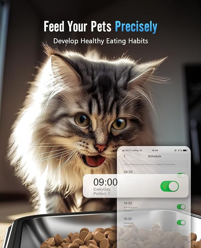 oneisall Automatic Cat Feeder with 5G WiFi, Automatic Cat Food Dispenser for 2 Cats Small Pets, 20 Cups/5L Timed Dry Food Dispenser with APP Control