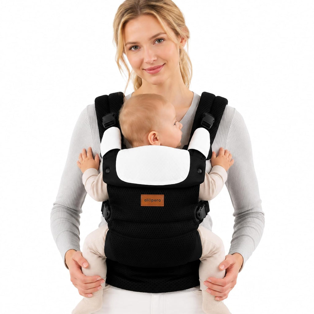 ALLOPERA Baby Carrier for 7-45 lbs, Lightweight 3D Mesh Carrier with Dual Layer Stability, Ergonomic Hip Support and Lumbar Support, Easy to Wear, Black