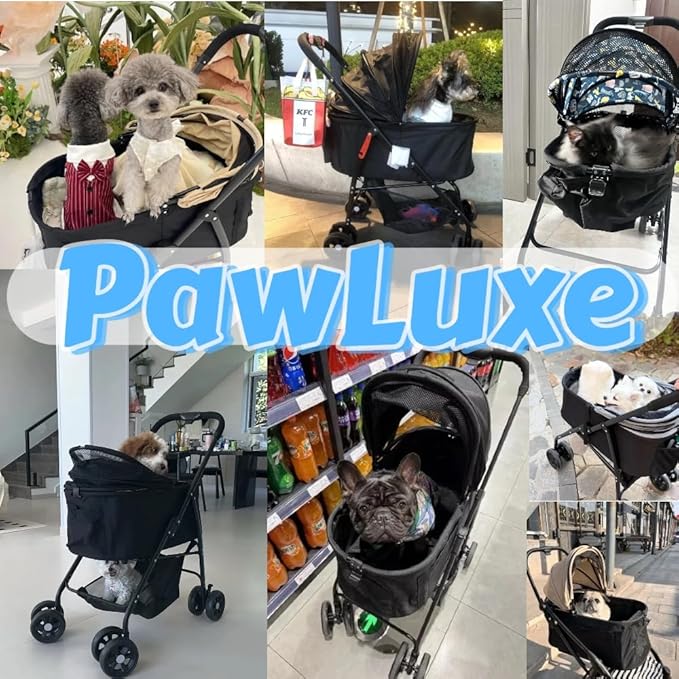 4 Wheels Pet Stroller 4 in 1 Pet Stroller with Detachable Carrier for Small & Medium Dogs Cats up to 55 lbs Easy-Folding Travel Dog Wagon with Car Seat Breathable Mesh,White Cartoon