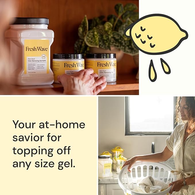 Fresh Wave Lemon Odor Removing Gel Refill, 63 oz. - Safer Odor Absorbers for Home, Natural Plant-Based Odor Eliminator, Every 15 oz. lasts 30-60 Days, For Cooking, Trash & Pets