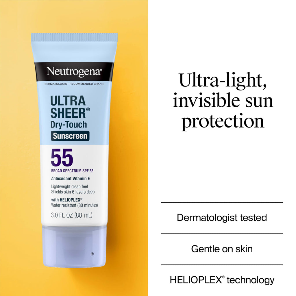 Neutrogena Ultra Sheer Dry Touch Sunscreen Lotion SPF 45 Broad Spectrum UVA UVB Protection Lightweight Water Resistant up to 80 Minutes Oil PABA Oxybenzone Free, 2-pack of 3 fl oz
