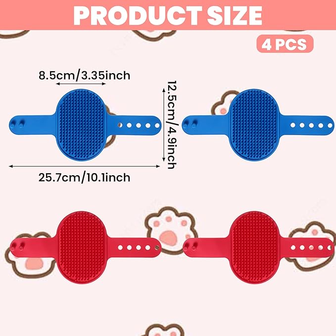 4Pcs Silicone Cat Grooming Brush Set, Multi-Functional Cat Self Groomer for Indoor Cats, Wall Mounted Face Scratchers, Grooming Strap Pad for Sofa & Chair Legs (Blue, Red)