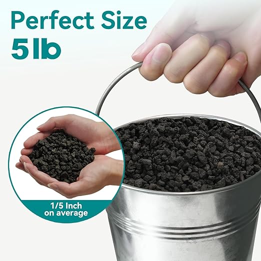 5lbs Small Lava Rocks for Plants Drainage, 1/5 Inch Black Gravel Mulch for House Plants, Succulent Rocks Pebbles for Planters,Cactus, Bonsai Tree, Pure Volcanic Rocks, Top-Dressing