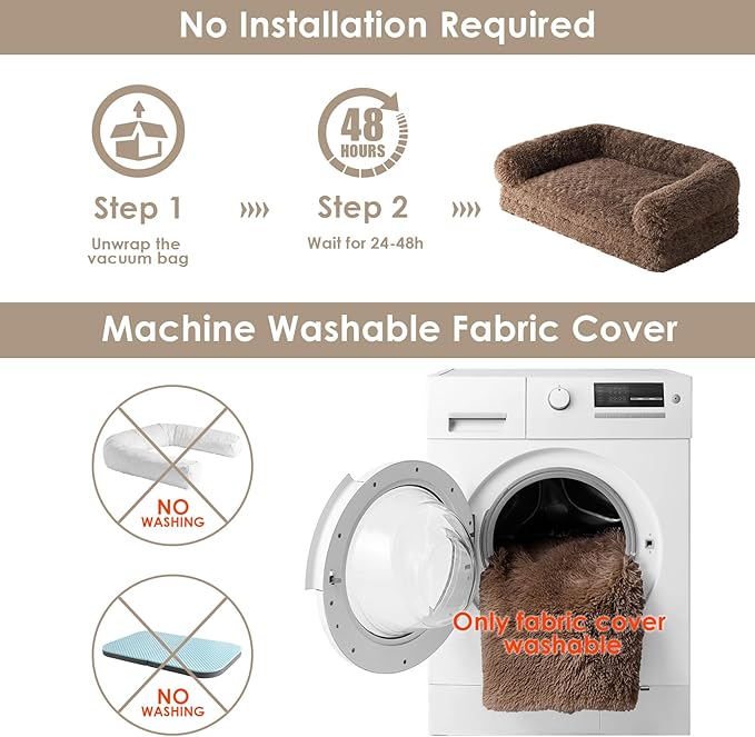 EHEYCIGA Foldable Dog Bed, Faux Fur Fluffy Dog Couch Bed, Orthopedic Calming Memory Foam Pet Bed for Small Dogs, Washable Soft Warm Pet Sofa Bed with Non-Slip Bottom, Brown, 40"x30"x6"