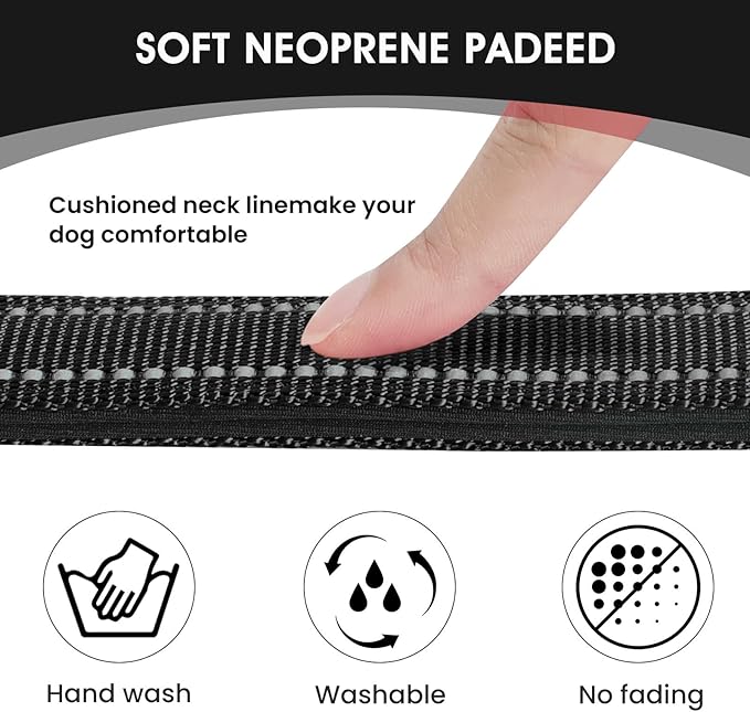 Reflective Dog Collar Padded with Soft Neoprene Breathable Quick Release Basic Dog Collars for Puppy Small Dogs Girl Boy Black